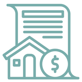House, document, and dollar symbol icon.
