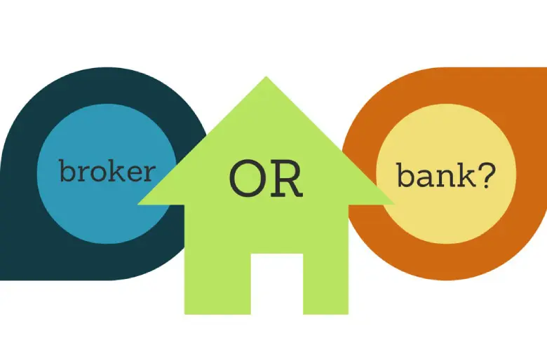 Graphic showing a choice between 'broker' and 'bank' with arrows.