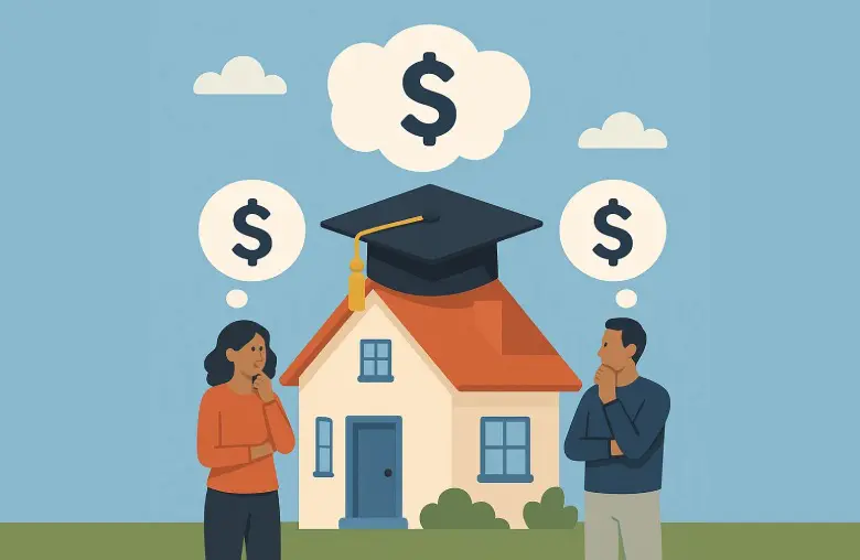 Couple considering financial decisions about buying a house.